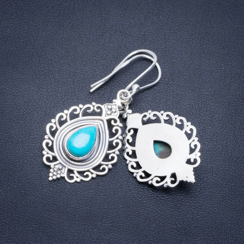 

Natural Turquoise Handmade Unique 925 Sterling Silver Earrings 1.75" A2219