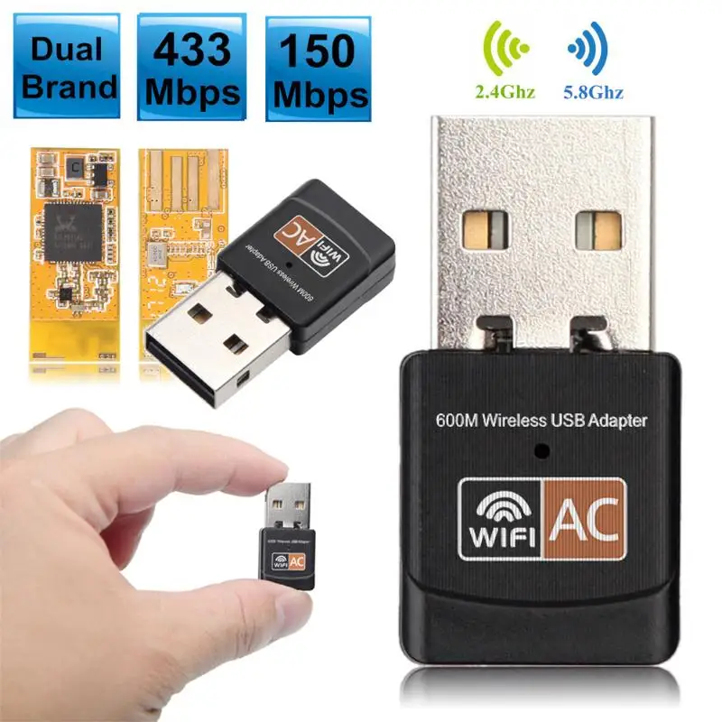 

Mini 600Mbps Dual Band 2.4G/5G USB Wireless LAN Card WiFi Adapter 802.11AC Wireless Network Card Built-in Dual Antenna 2dbi