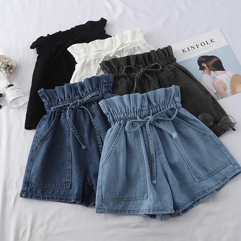 

2019 Summer Women Denim Shorts High Waist Korean Fashion Jeans Shorts Black White Short Jeans