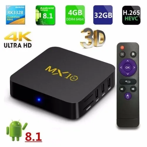 

2019 New MX10 Android TV BOX Android 9.0 RK3328 Quad core 4G RAM 64G ROM 3D 4K HDR10 H.265 USB 3.0 Media Player IPTV Set-top BOX