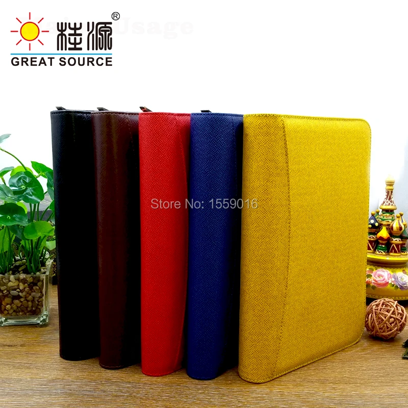 

A6 ring binder folder leather meeting folder ziplock binder bag with calculator