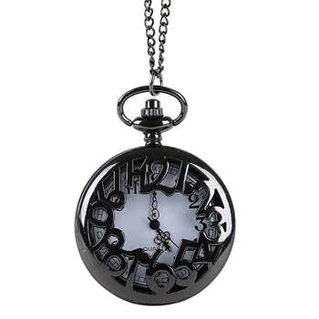 

Large number full hollow retro pocket watch large lacquer black large digital engraving hollow classical pocket watch