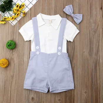 

Newborn Baby Boys Kids Gentleman 3Pcs Set Romper + Strap Pants + Bow Decoration Fashion Formal Clothing