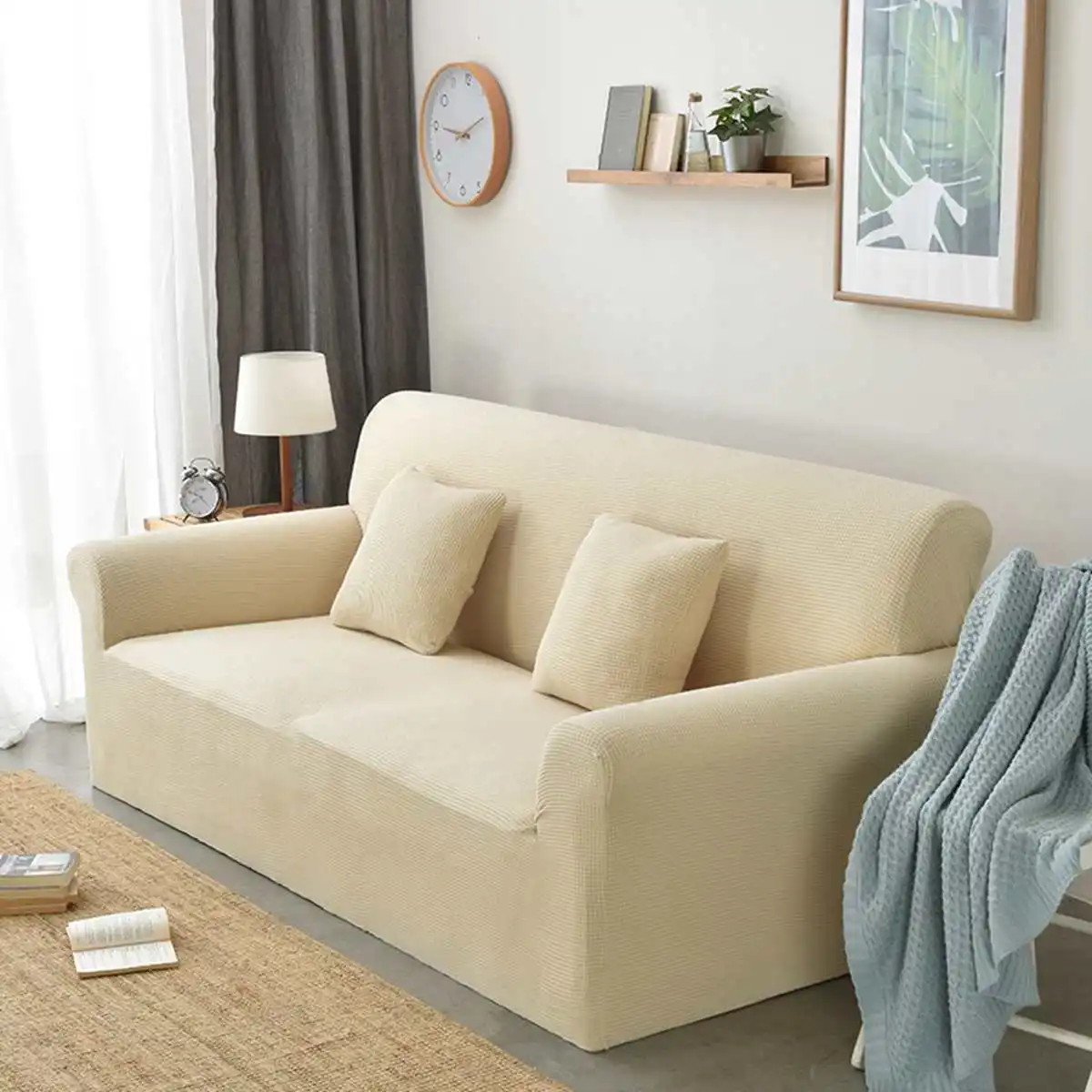 Polar Fleece Slipcover Sofa Solid Color Couch Cover