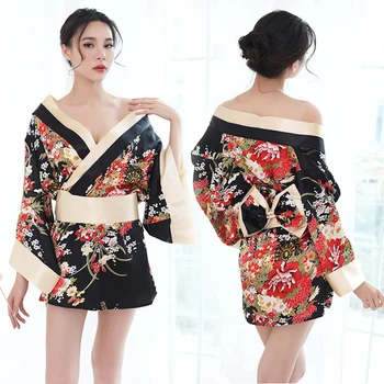 

New Women Japanese Kimono Sakura Floral Kimono Robe Sexy Nightgown Sleepwear Yukata Elegant Casual Spa Robes Japan Sexy Costumes