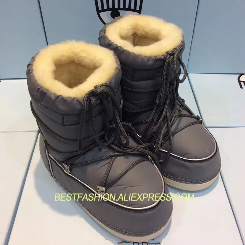 

Hot Shoes Woman Shearling Snow Boots Lace Up Eyes Embroider Waterproof Snow Boots Design Woman Cozy Ankle Boots Zapatos