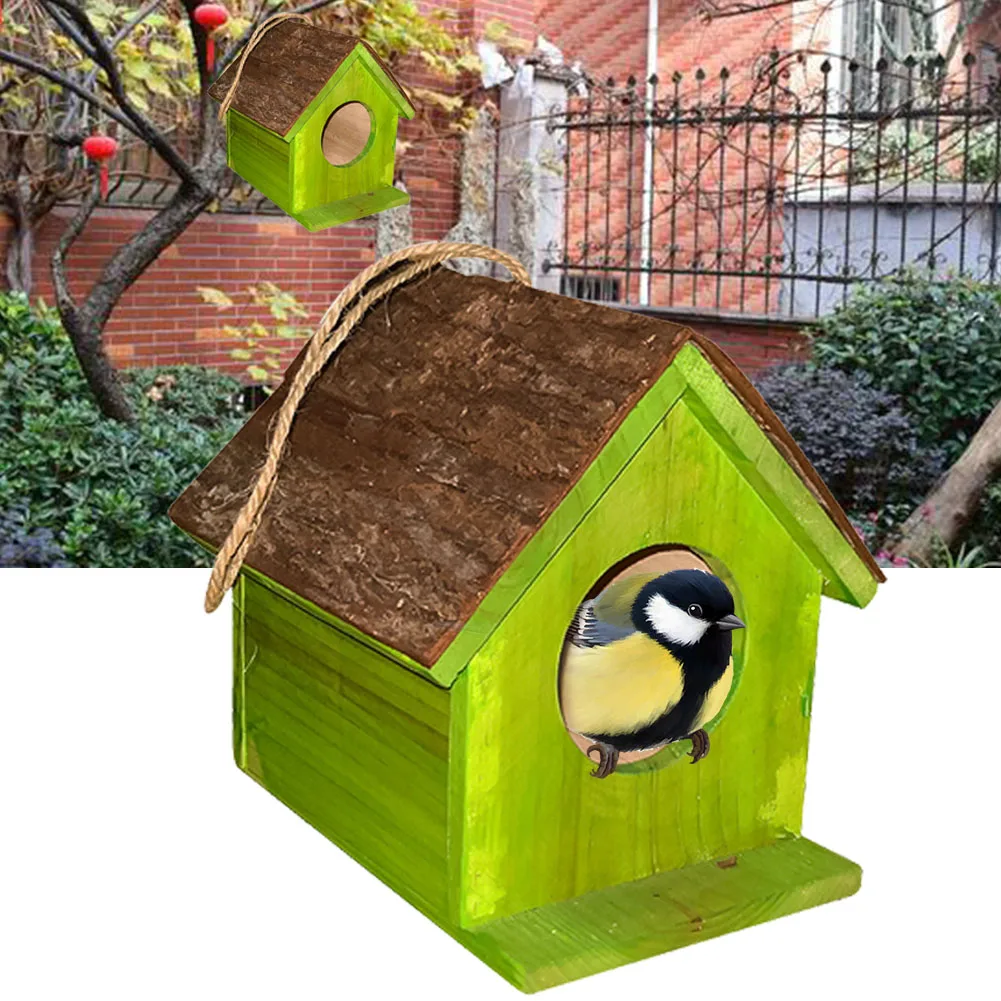 

DIY Parrot Garden Breeding Outdoor Hanging Nest Durable Wood Craft Bird House Decoration 3D Swallows Box