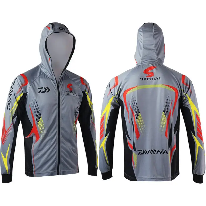 Acheter Nouveau 2018 vêtements de pêche gris respirant crème solaire chemise hommes séchage rapide Upf 50 + manches longues à capuchon Sport pêche chemises