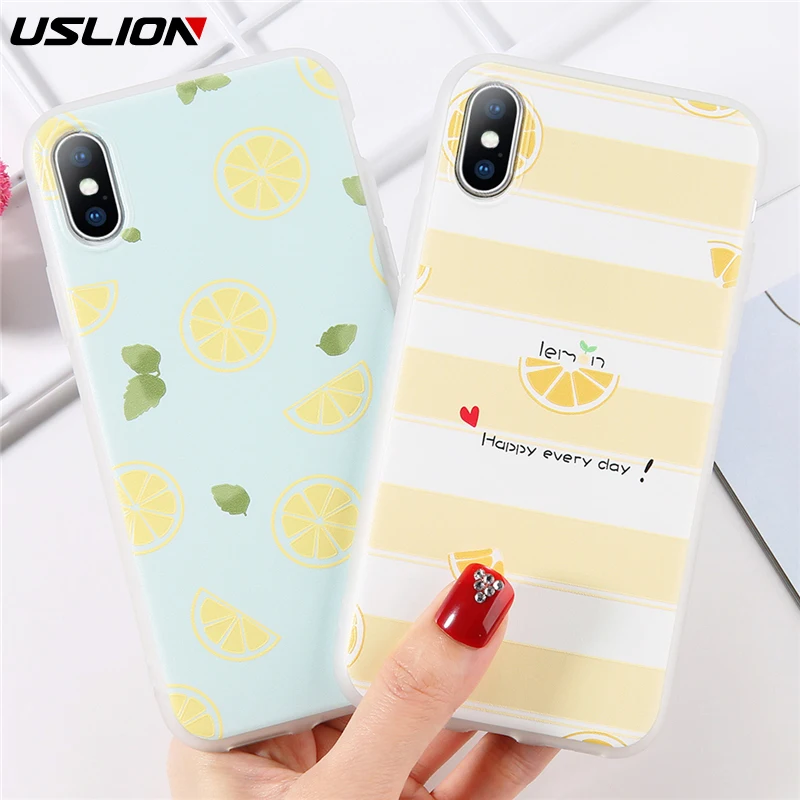 

USLION Lemon Patterned Phone Cases For iPhone 7 5 5s SE Soft TPU Matte Fruit Print Back Cover For iPhone 8 6 6s Plus X XR XS Max
