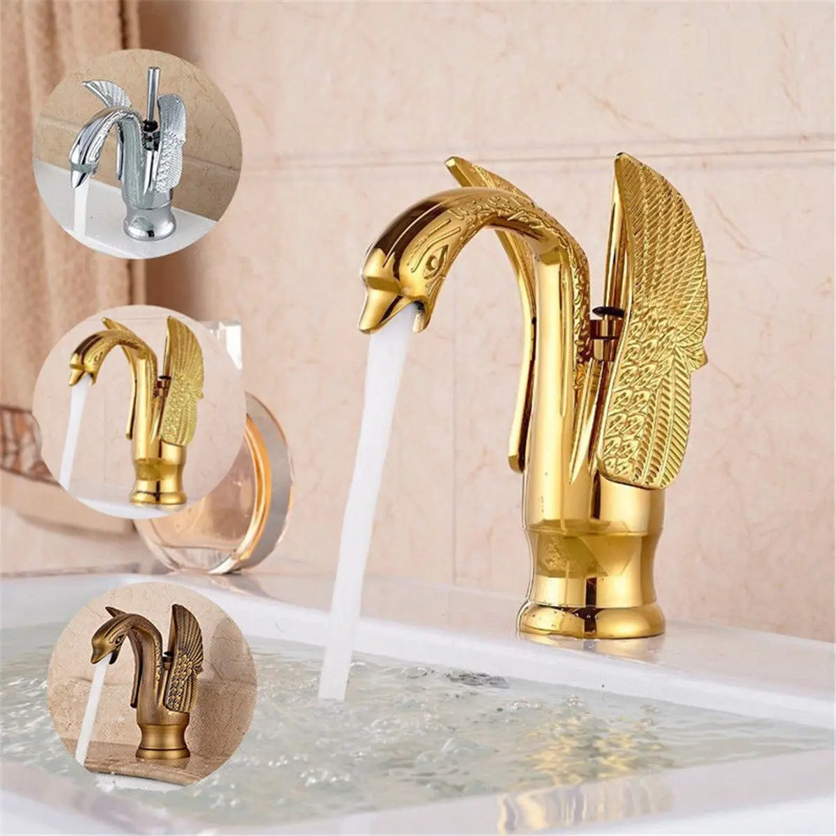 

3 Colors 18.5x14cm Swan Design Spout Bathroom Basin Mixer Taps Single Lever/Hole Hot Cold Faucet Home Bathroom Faucet Kit New