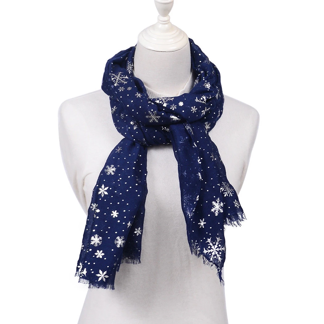 Christmas Scarf Wraps Women Shiny Snowflake Silver Scarf Shawl Winter