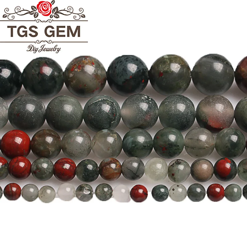 

TGS GEM Natural Mix African Blood Stone Natural Stone Round BloodStone Beads For Jewelry Making DIY Bracelet 4 6 8 10 12MM