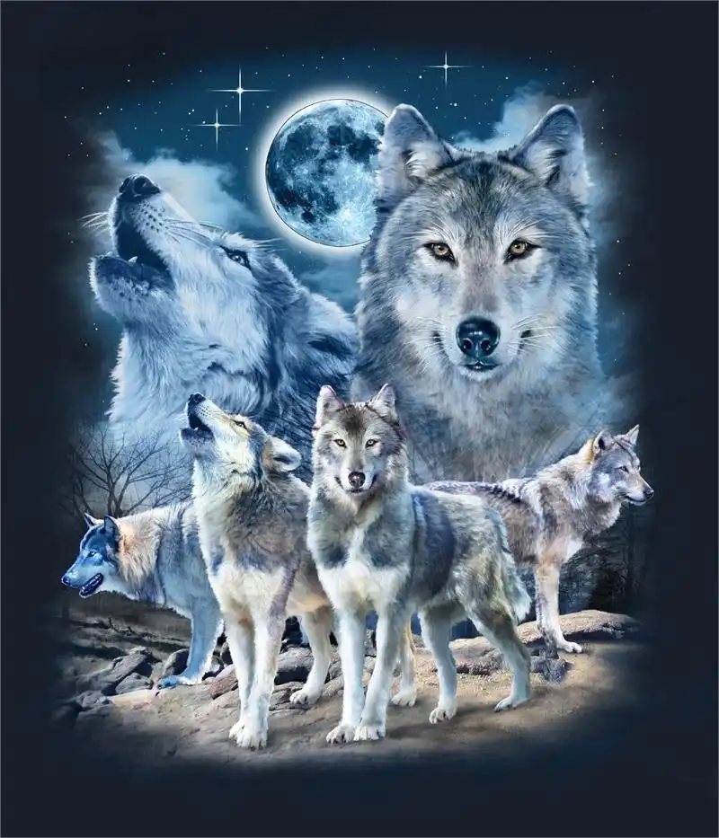 NIGHT WOLVES HOWLING WOLF MOON BLACK TEE SHIRT SIZE XL adult T295 ...