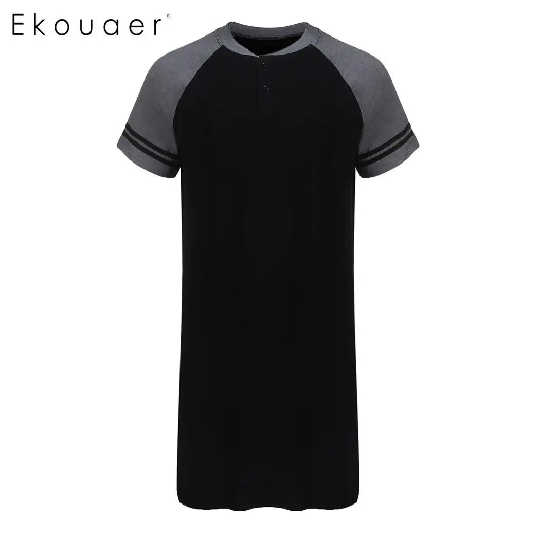 Ekouaer Мужская Ночная рубашка мягкая ночная с коротким рукавом Свободная длинная