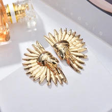 Boho золотого цвета большие геометрические большие миниатюрные серьги-гвоздики украшение для женщин Винтажная Геометрическая секторная форма Камея серьги ювелирные подарки