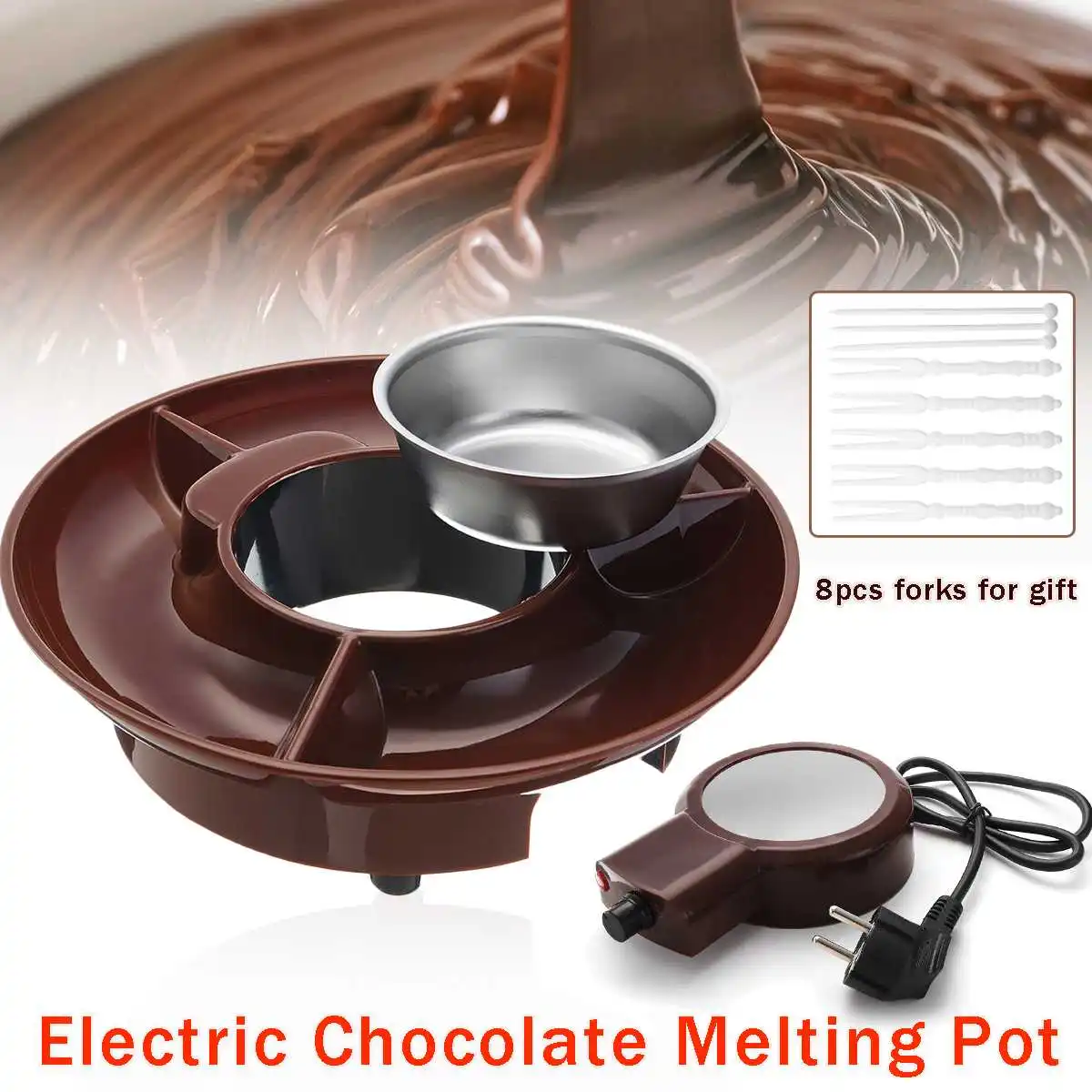 

230V 260ml Electric Melting Pot Chocolate Fondue Maker Candy Dessert Cheese Fountain Boiler ABS+Stainless Steel for 6-8 People