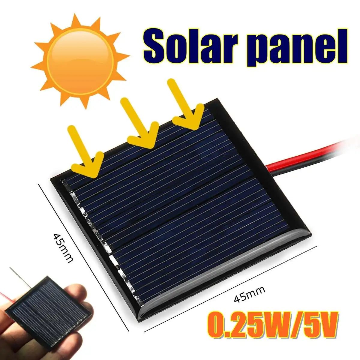 CLAITE Solar Panel DIY 0.25W 5V 45*45mm with Wire Mini Polysilicon Silicon Epoxy board Battery Powered Models High Quality | Электроника