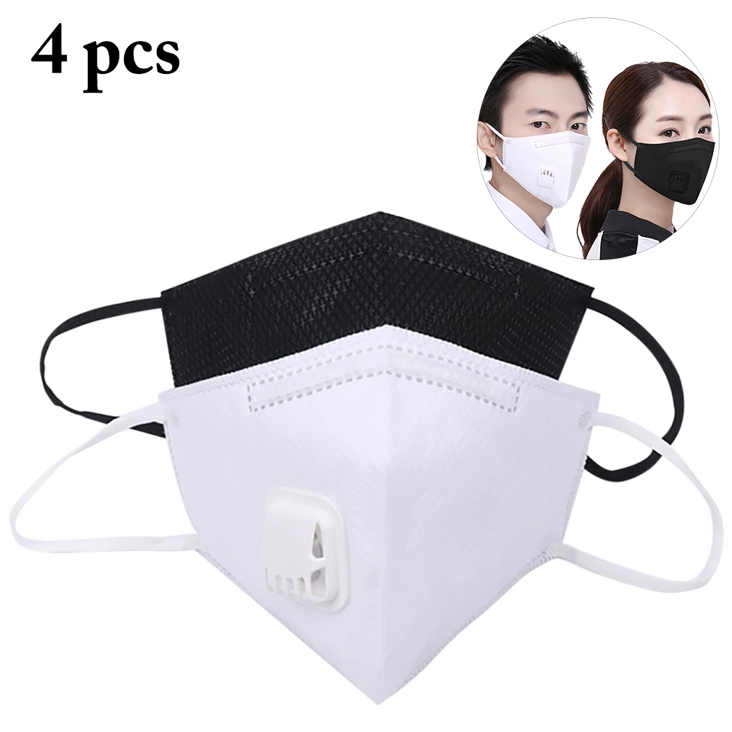 4 шт PM2.5 противопылевая маска дыхание клапан рот маска Anti-пыль угольный фильтр респиратор рот муфельной черная маска для лица