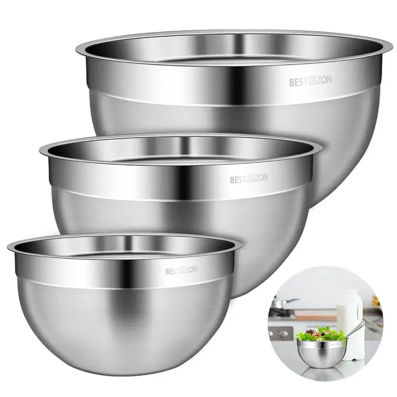 

3pcs Stainless Steel Mixing Bowls for Refrigerator Mixing Salad or Dish-washing Machine Kitchen Supplies
