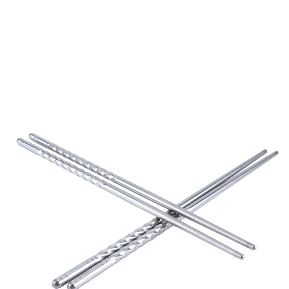 

2 Pairs Stainless Steel Sliver Chopsticks Chinese Reusable Non-Slip Hashi Sushi Sticks Food Chop Sticks Kitchen Accessories