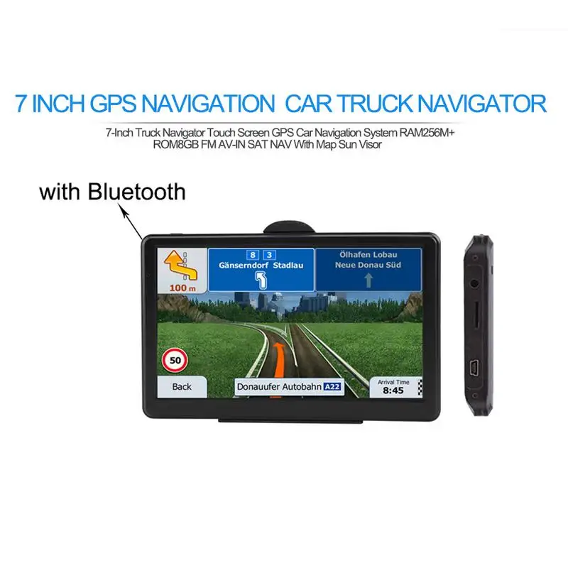 

7-Inch Truck Navigator Touch Screen GPS Car Navigation System RAM256M+ROM8GB FM AV-IN SAT NAV With Map Sun Visor