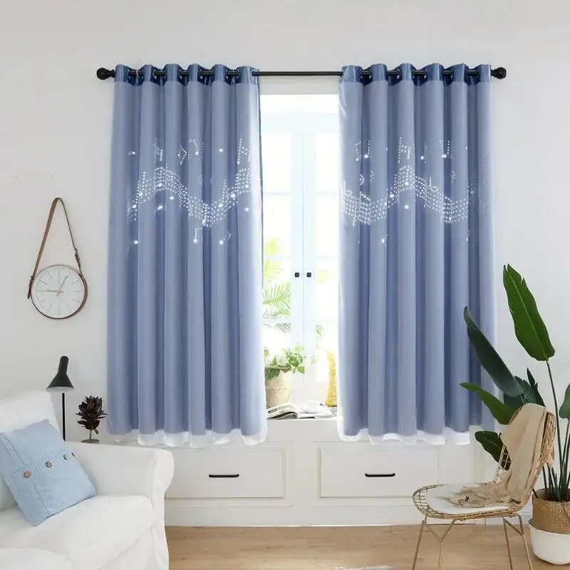 

2pcs Curtains for Living Room Hollow Musical Notes Windows Blackout Curtains for Bedroom Home Window Decorative Drapes Curtain