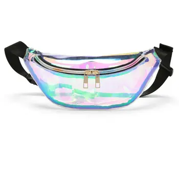 

Women's fashion Waist Packs rock laser laser bright silver PVC waterproof chest bag belt bag