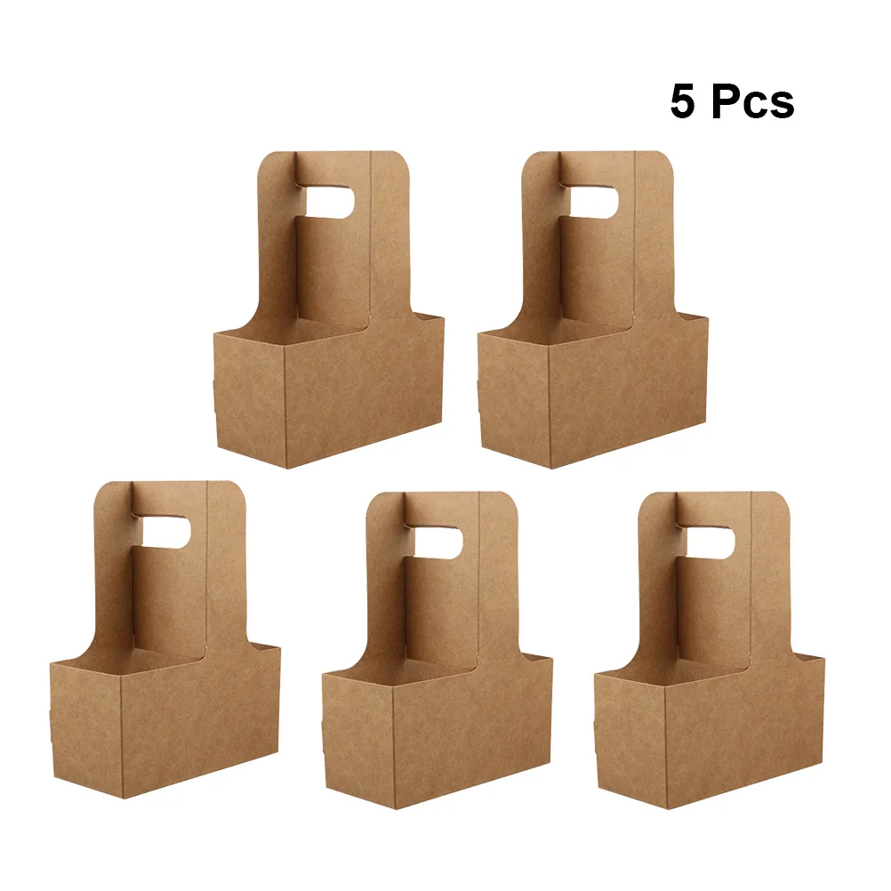 

5PCS Eco Friendly Kraft Paper Cup Holder Disposable Drinks Coffee Tea And Milk Mug Base Handle Holders Takeaway Drink Packaging