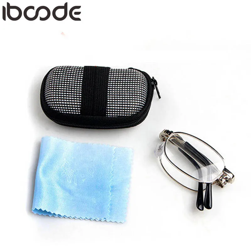 

iboode Portable Reading Glasses Men Women Folding Spectacles Frame Metal Presbyopia Glasses With Case Glasses Cloth +1.0 to +4.0