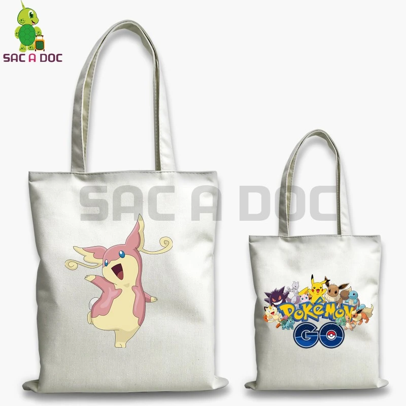 

Pokemon Audino Canvas Handbag Double Side Shoulder Bags Large Capacity Zipper Shopping Bag Women Men Tote Handbags