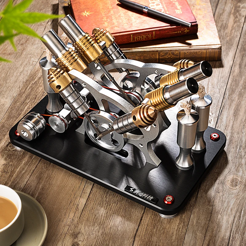 

2018 Metal Stirling Engine V4 Four Cylinder / Two Low Temperature Micro Generator Set Education Puzzle Collection Hobby Gift
