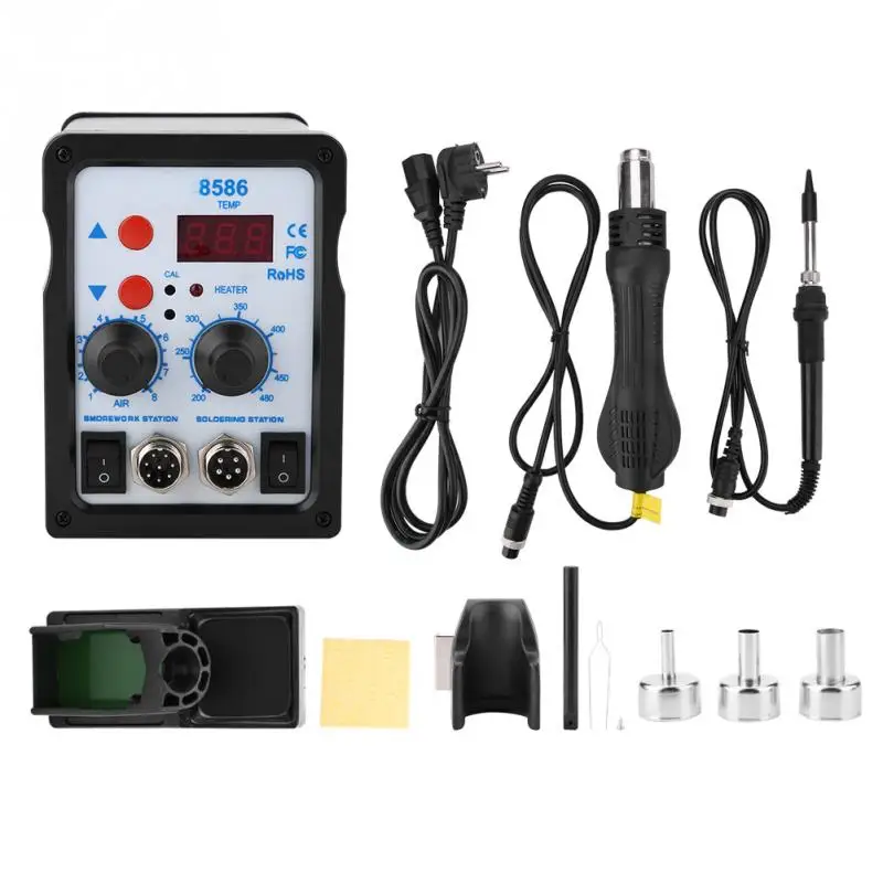 

110V/220V 750W 8586 2 in 1 SMD Rework Soldering Station with Hot Air Gun Soldering Iron for Phone Repair Machine Tools