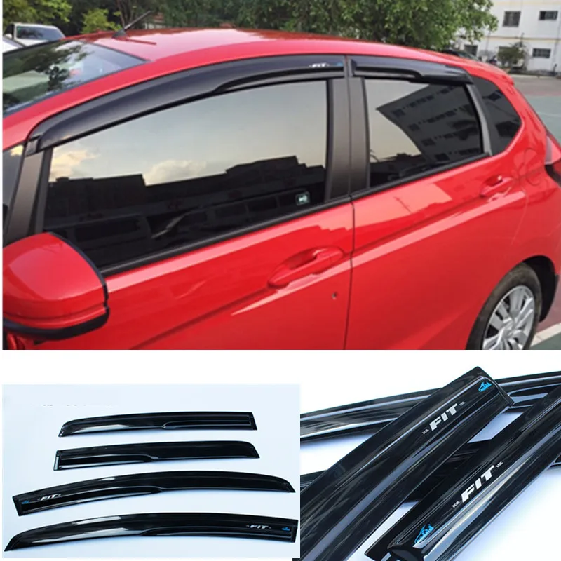 

Free shipping 4pcs Window Visor Shade Vent Wind Rain Deflector Guards Cover For Honda Fit 2014-2018
