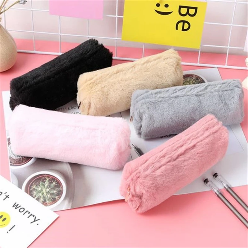 Однотонный плюшевый чехол карандаш Kawaii пенал s Bag для канцтоваров школьный Чехол