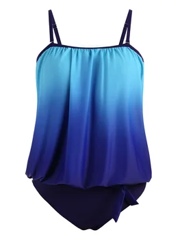 

Wipalo Women Ombre Padded Plus Size Blouson Swim Set Spaghetti Strap Gradient Casual Summer Beach Wear Two Pieces Bathing Suit