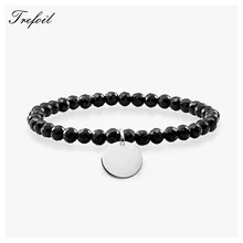 Браслет из бисера ID с бусы из Оникса Серебряный Диск, Pulseras стерлингового серебра 925 модные ювелирные изделия модный подарок для женщин девочек