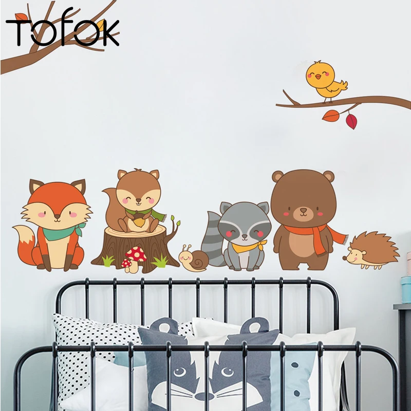 Tofok мультфильм лес наклейки с животными на стену для детской комнаты белка лиса