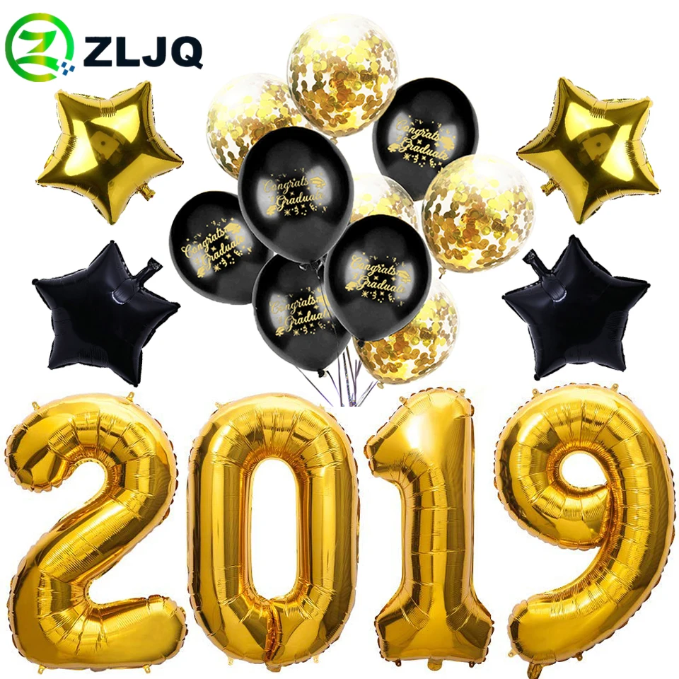 ZLJQ Золотой Выпускной вечерние украшения набор 32 дюйма номер 2019 фольги шары