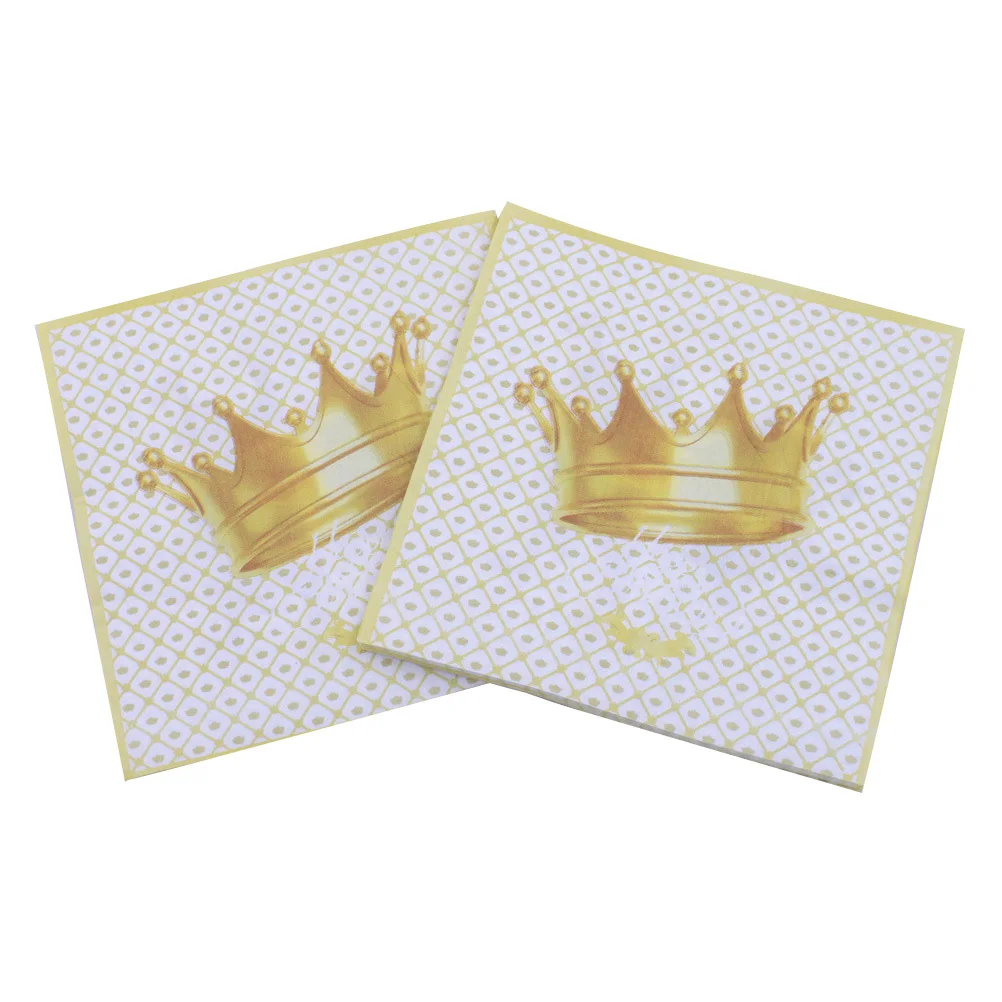 

60 Pcs Paper Towels Golden Crown Printed Handkerchief Tissue for Wedding Banquet