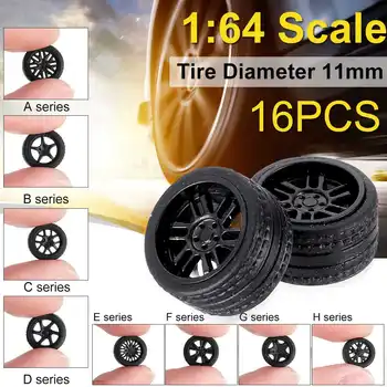 

16PCS/Four Boxes ABS Rubber Wheels Tire Set Axles Vehicle Wheels Tire Modified Alloy Car Refit Wheels For 1/64 Vehicle Car Model