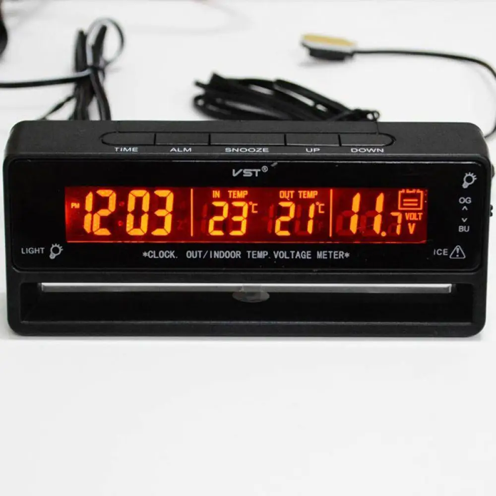 

Sailnovo 3 in 1 Digital LCD Car Clock Backlight Thermometer Voltmeter Car Accessories Voltage Temperature Monitor Display Watch