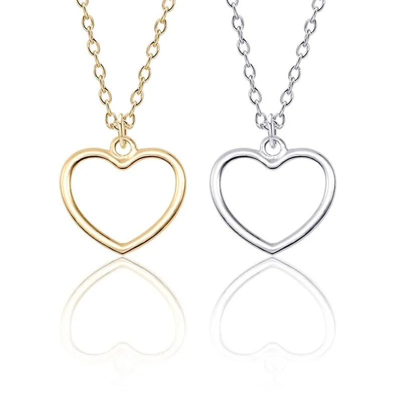 Colgantes geométricos minimalistas populares a la moda DIY huecos aleación Collar de corazón de amor joyería de regalo para niñas y niños Venta Directa