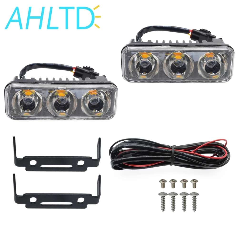 2pcs DC 12V Auto Durable Car Daytime Running Light 3LED Aluminum DRL