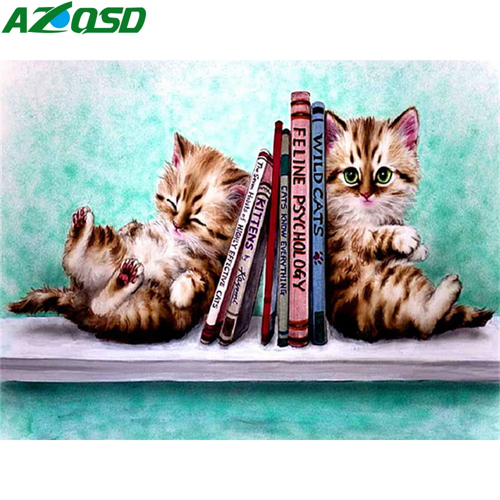 

AZQSD Oil Painting By Numbers Cute Cat Animal Painting DIY Hand Painted Frameless Paint On Canvas SZGD089 Home Decoration