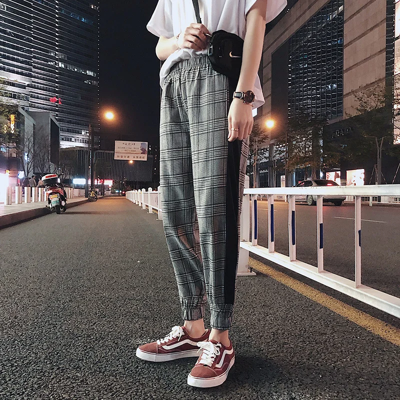 Men's Casual Pants 2019 Spring Summer New Plaid Pants Loose Harem Pants Nine Pants Personality Fashion Teen Men's Urban Style Men's Casual Pants 2019 Spring Summer New Plaid Pants Loose Harem Pants Nine Pants Personality Fashion Teen Men's Urban Style
