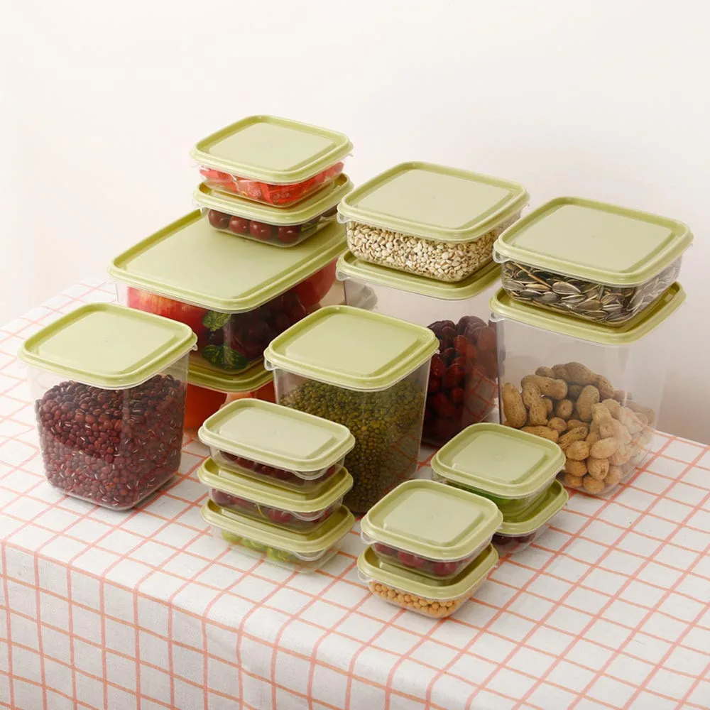 

17pcs/set Refrigerator Crisper Plastic Storage Box Food Container Microwavable Food Fresh Storage Box Sealed Crisper For Kitchen