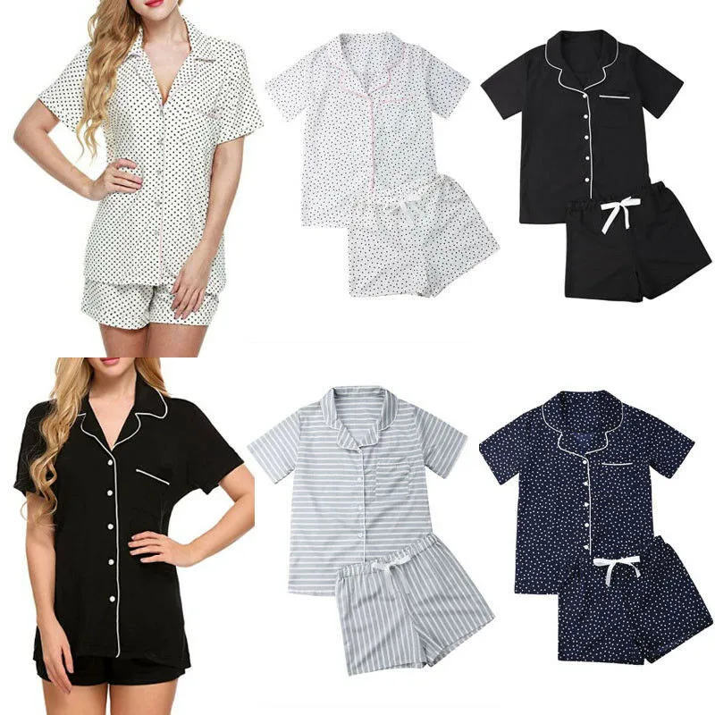 

Women Casual lingerie Ladies Pajamas Sets Short Sleeve Shirts Shorts set Homewear Sleepwear pyjama femme Elegant night suit