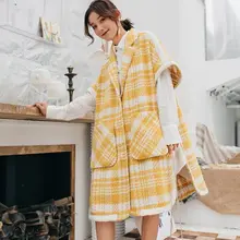LANMREM 2018 New Arrival Half Sleeve Loose Yellow Plaid Woolen Coat Side Vent Hemline Jacket For Women Autumn Fashion YF00307 LANMREM 2018 New Arrival Half Sleeve Loose Yellow Plaid Woolen Coat Side Vent Hemline Jacket For Women Autumn Fashion YF00307