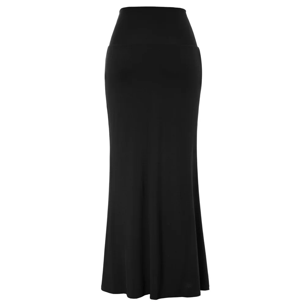 

Women Maxi Skirt Mermaid hem classic Solid Comfy Rayon High Stretchy Hips-wrapped Female Plus Size Ankle-Length Skirt