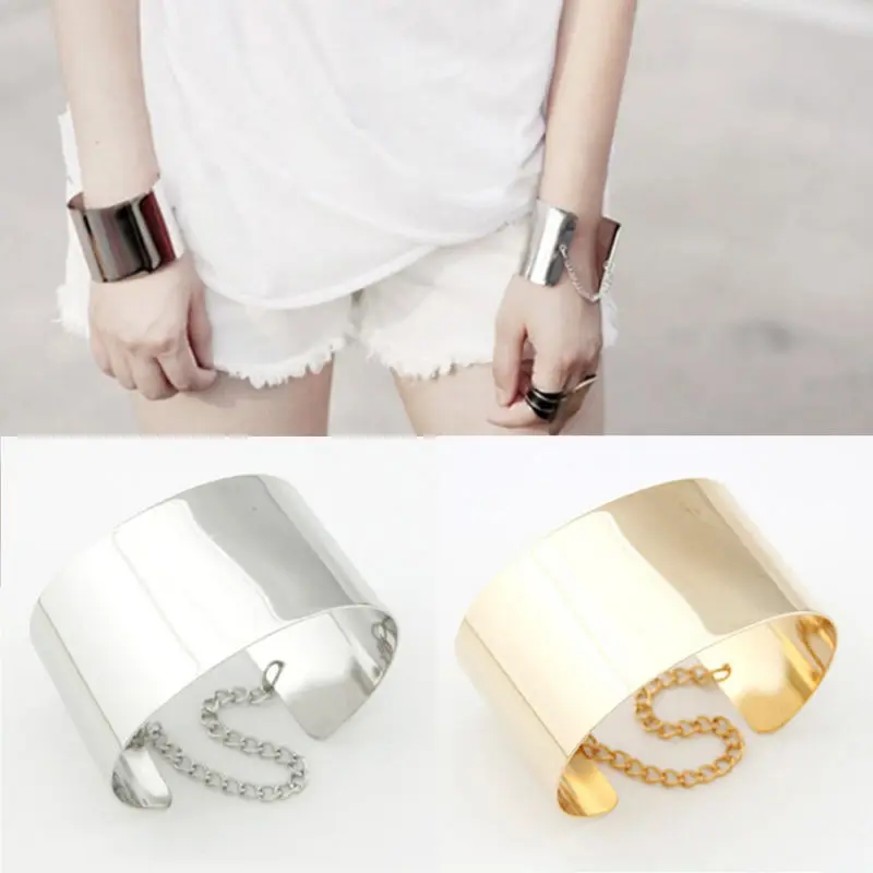 

Fashion Punk Rock Chunky Silver Link Chain Wide Open Bangle Cuff Bracelet